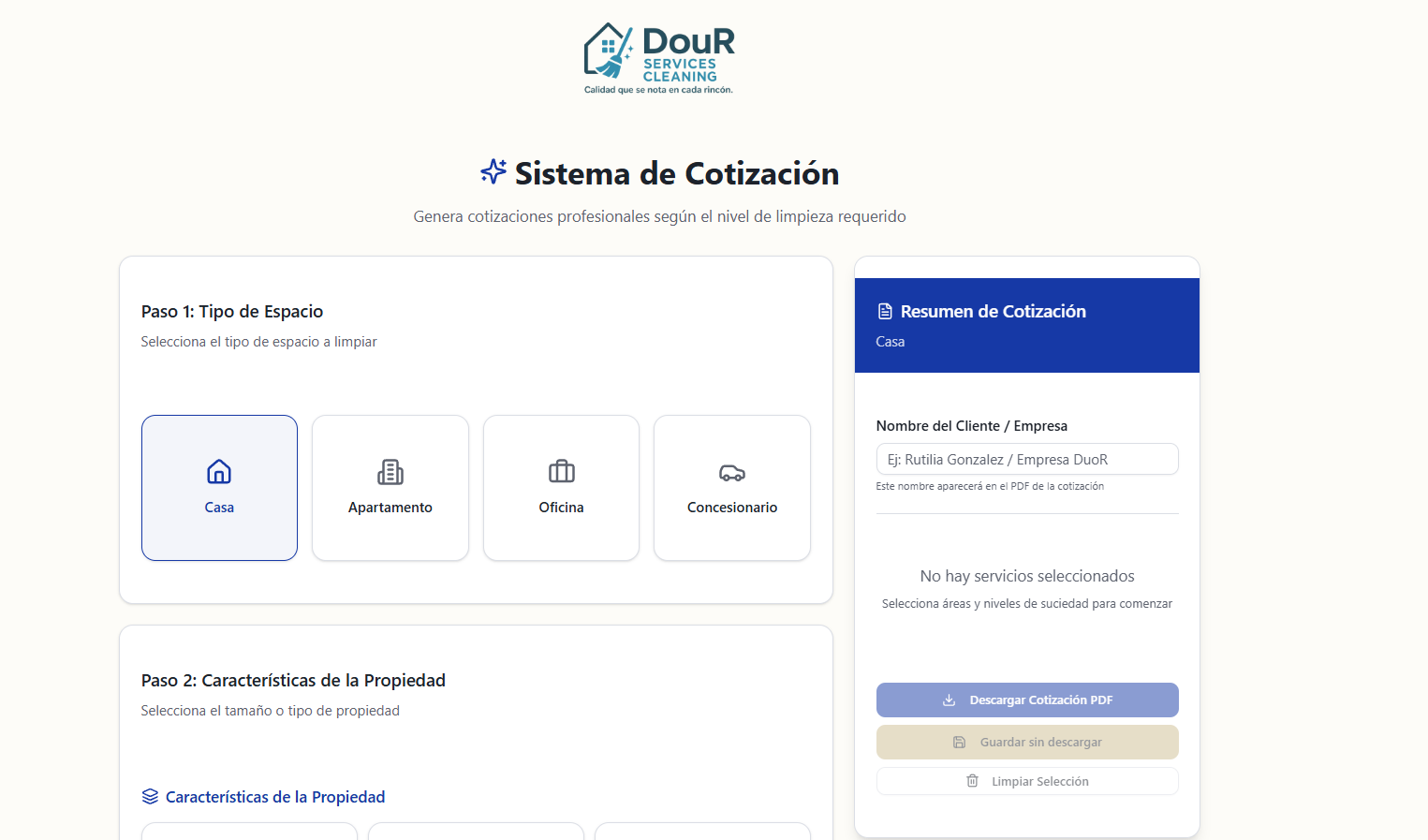 Sistema de Cotización y Generador de PDF - Vista 1